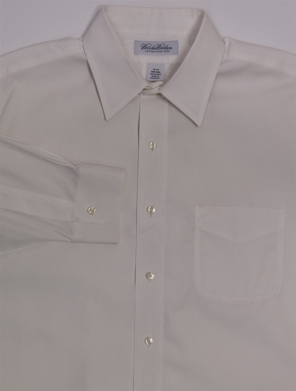 Brooks Brothers Solid White Cotton Non-Iron Dress Shirt 16-34